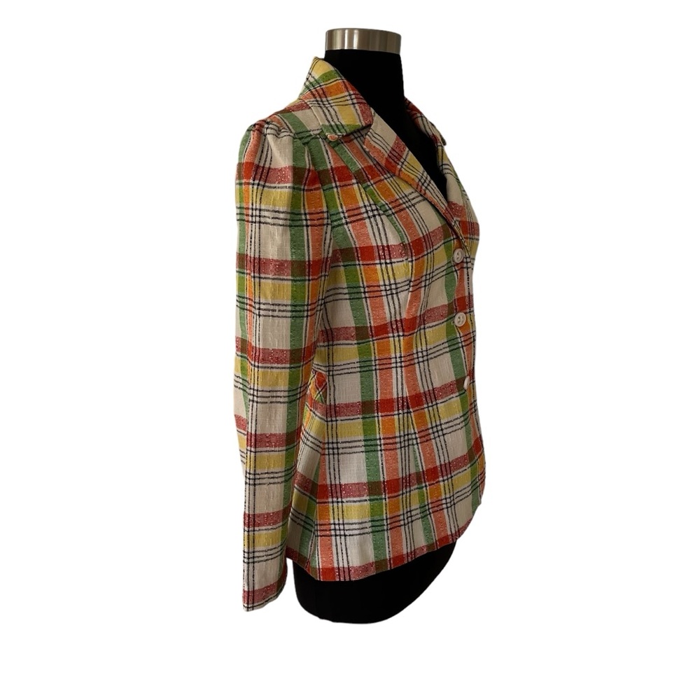 Vintage plaid blazer jacket multicolor fitted red orange green yellow - Picture 7 of 16